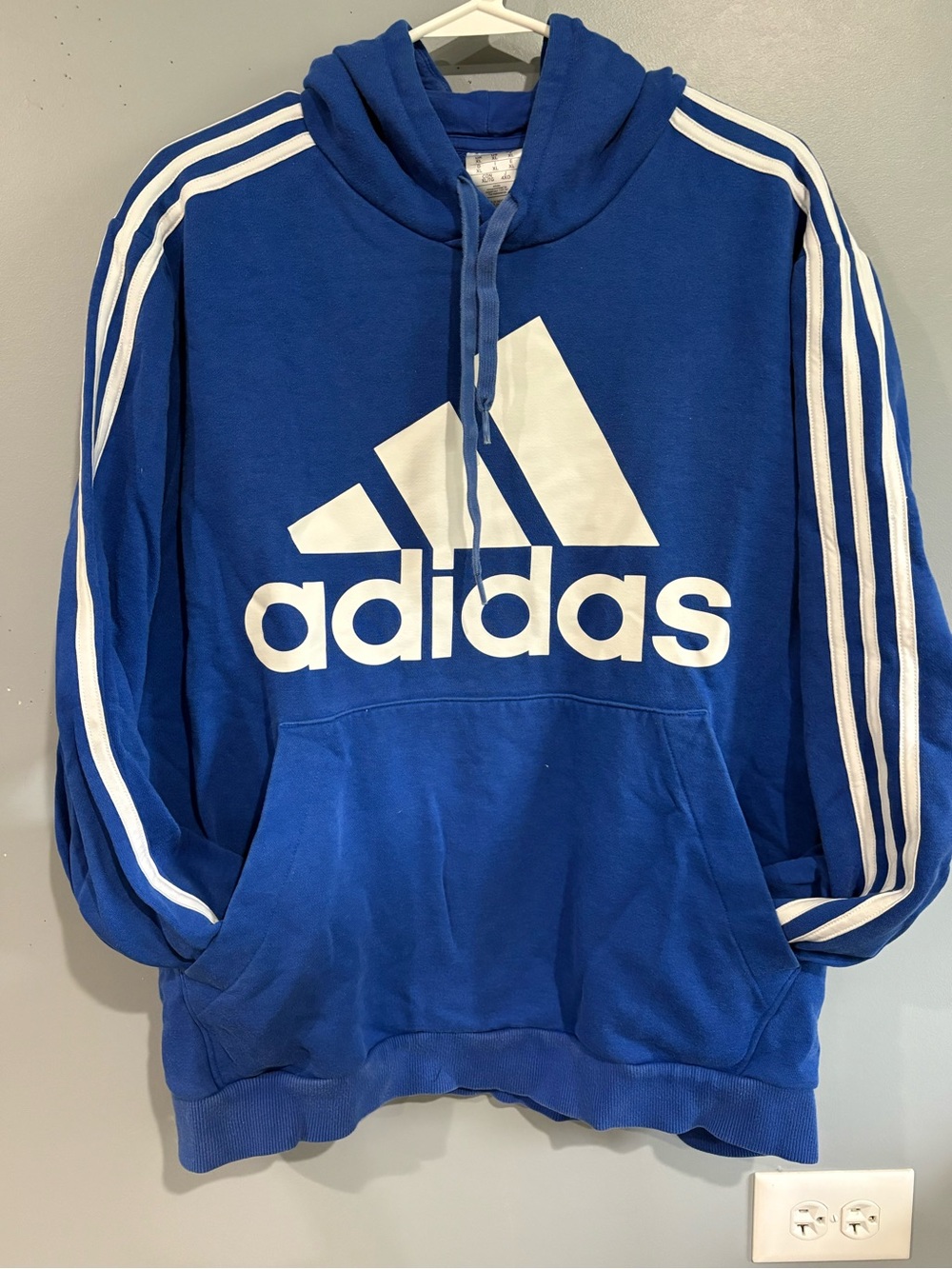 Adidas Royal Blue White 3 Stripes Badge of Sport Hoodie XL